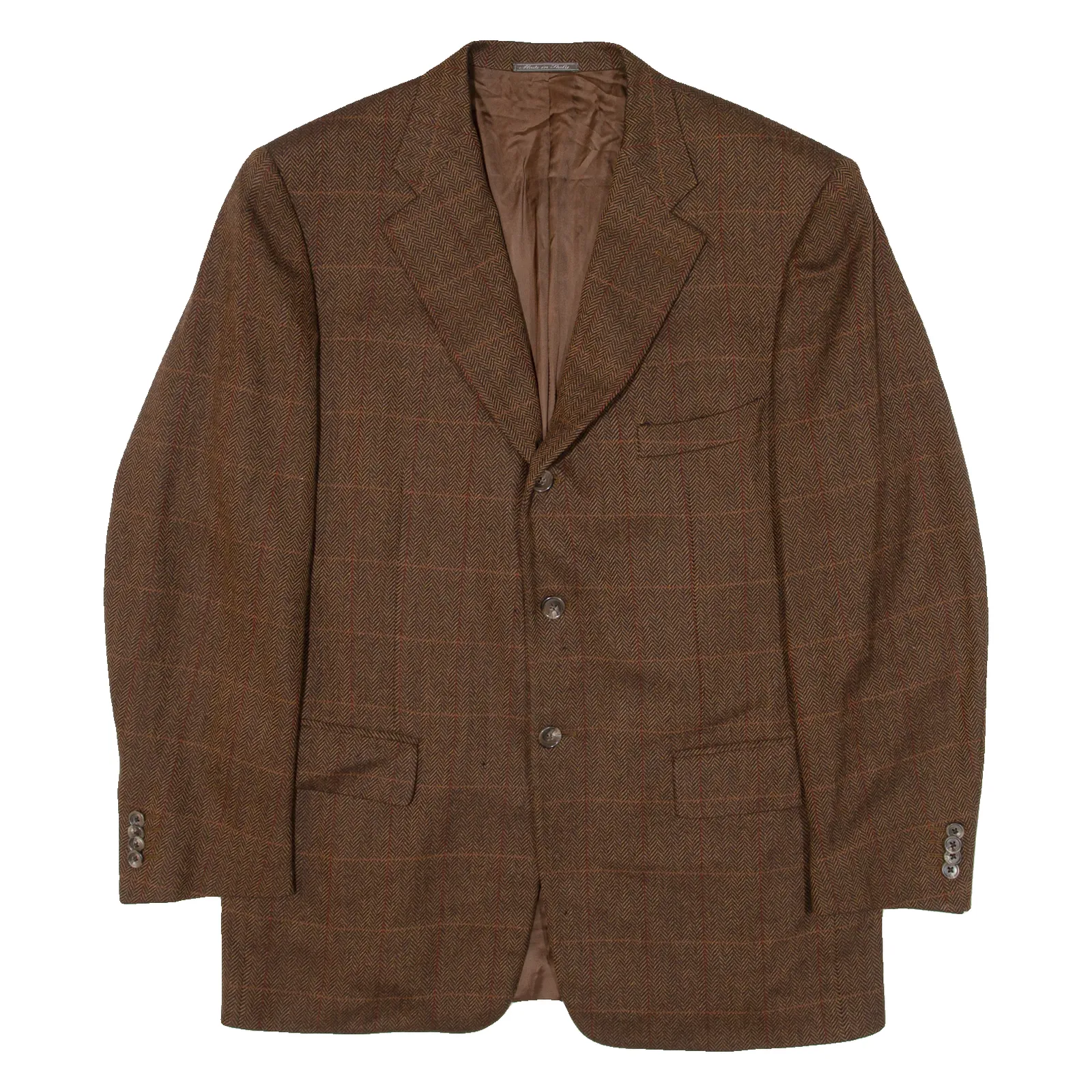 CORNELIANI Mens Blazer Jacket Brown Knit Wool Herringbone L