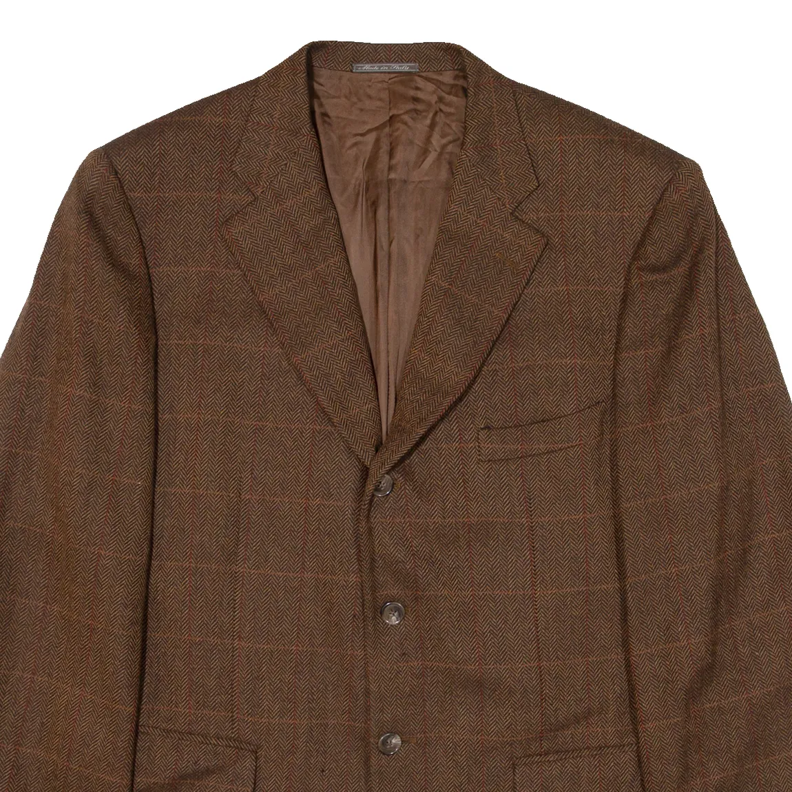 CORNELIANI Mens Blazer Jacket Brown Knit Wool Herringbone L