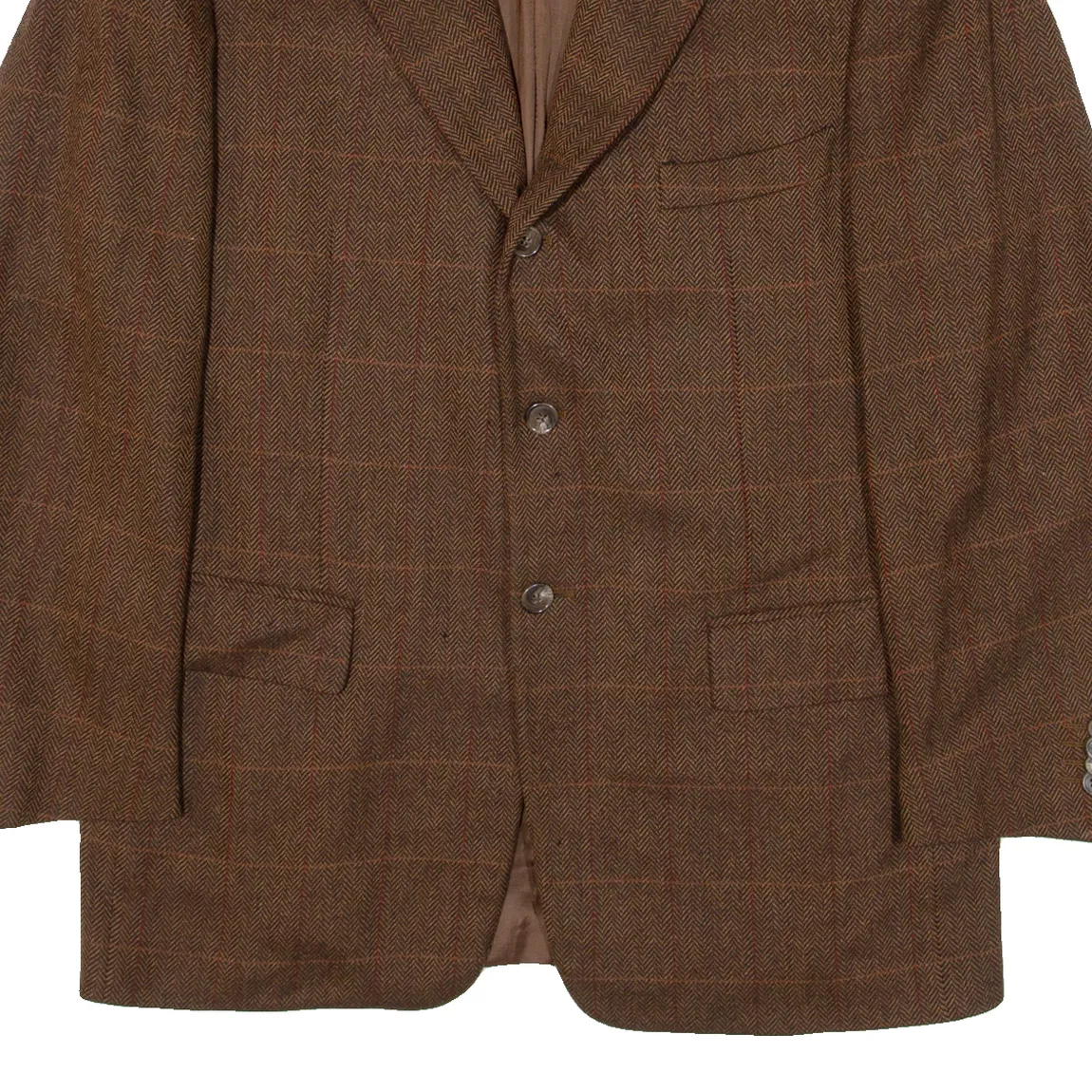 CORNELIANI Mens Blazer Jacket Brown Knit Wool Herringbone L