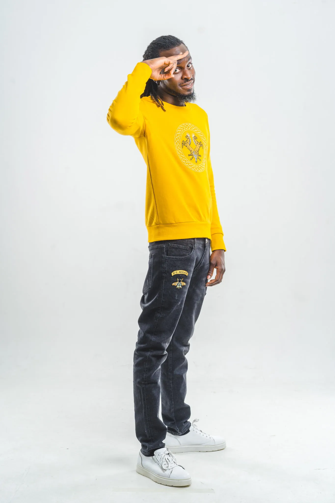 Cotton Sweatshirt with Embroidery – Yellow