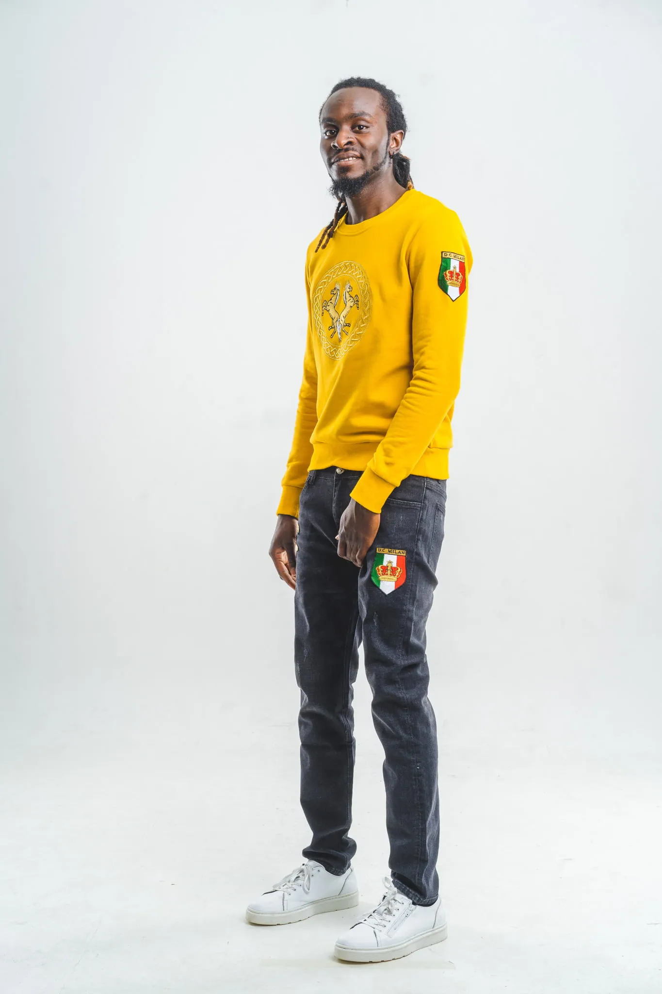 Cotton Sweatshirt with Embroidery – Yellow