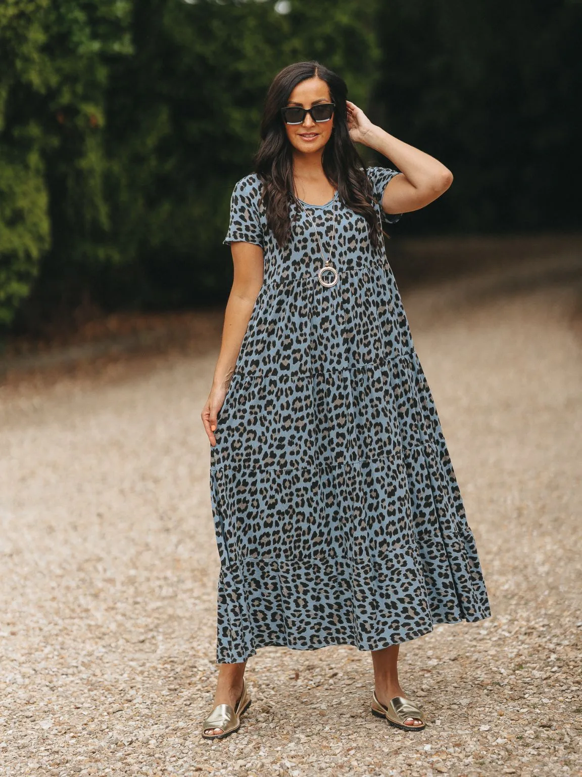 Cotton Tiered Leopard Print Maxi Dress Amelia