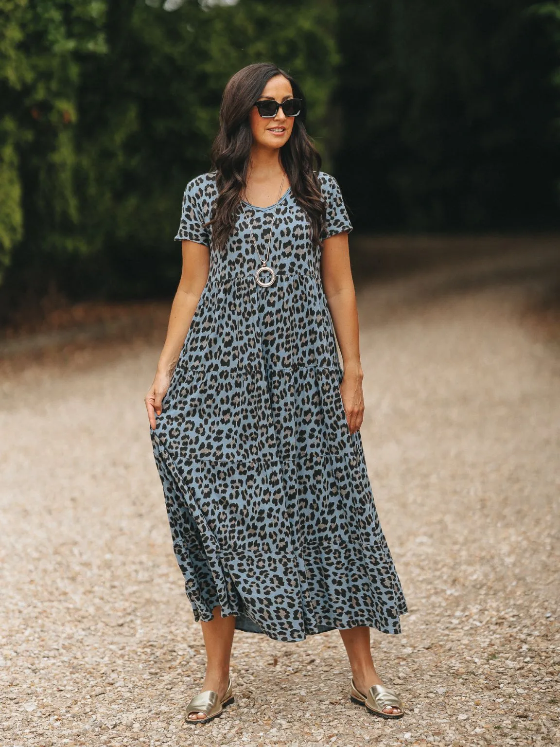 Cotton Tiered Leopard Print Maxi Dress Amelia