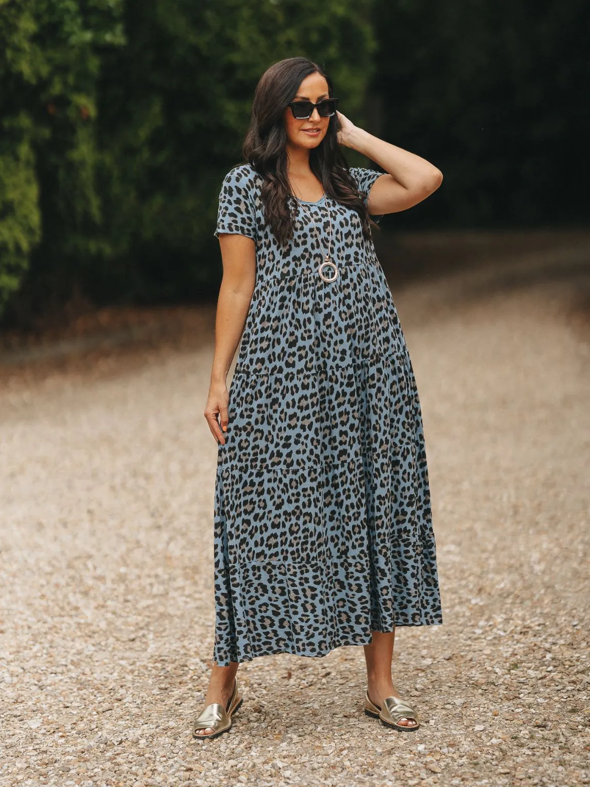 Cotton Tiered Leopard Print Maxi Dress Amelia