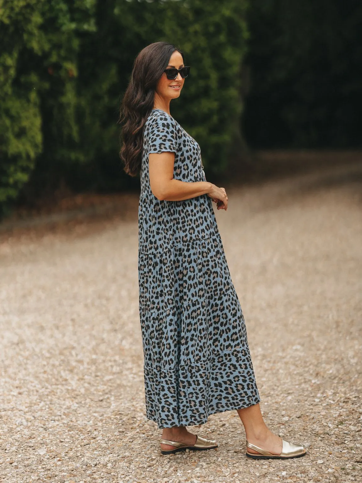 Cotton Tiered Leopard Print Maxi Dress Amelia