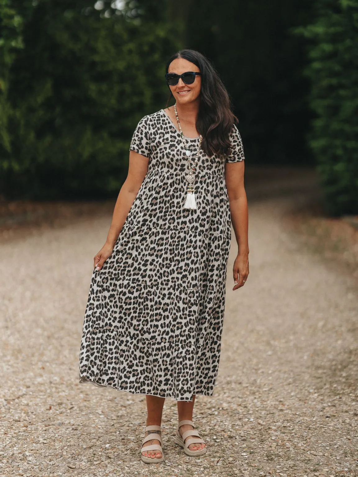 Cotton Tiered Leopard Print Maxi Dress Amelia