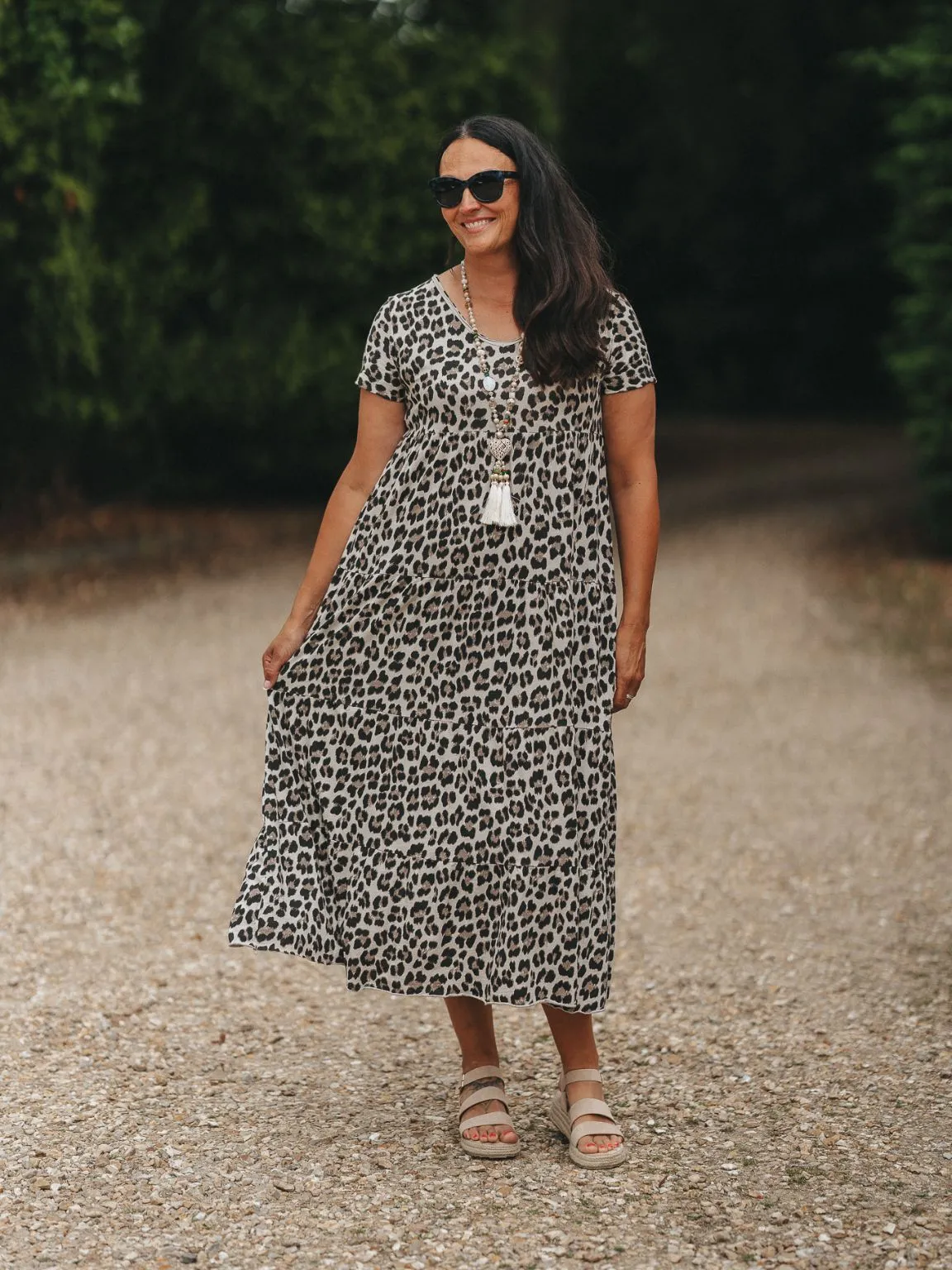 Cotton Tiered Leopard Print Maxi Dress Amelia