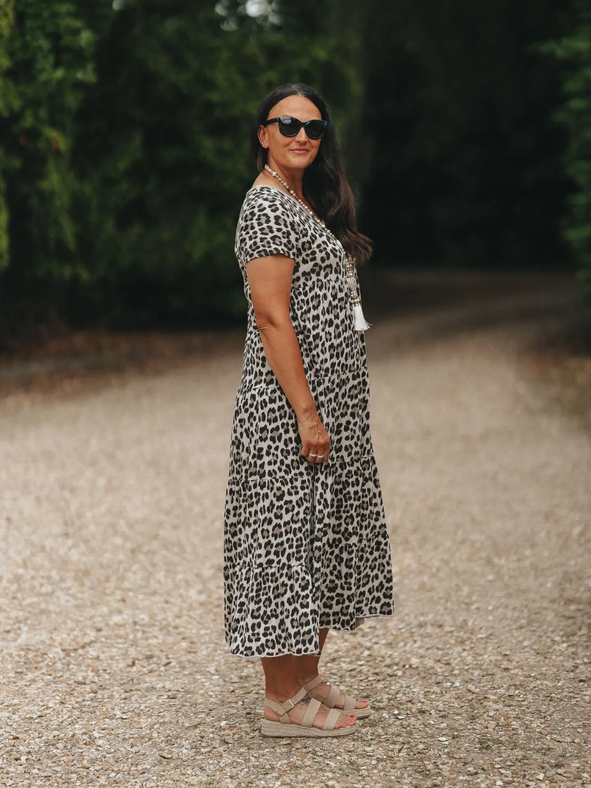 Cotton Tiered Leopard Print Maxi Dress Amelia