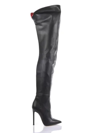 Crotch high boots with 12cm  heels in real leather