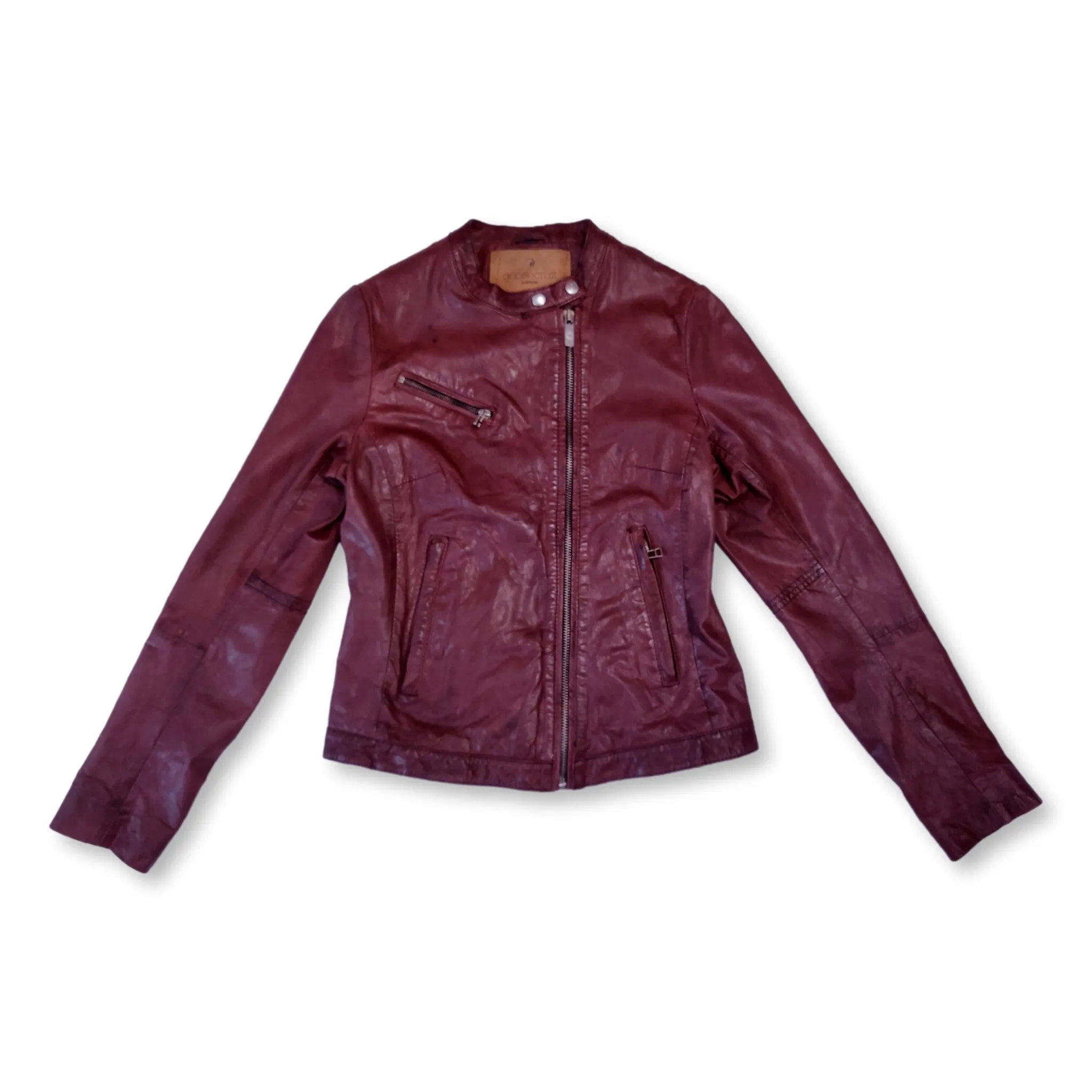 Dark red Goosecraft leather biker jacket