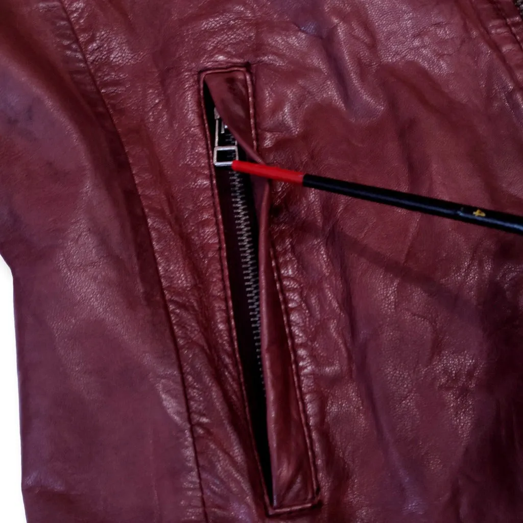 Dark red Goosecraft leather biker jacket