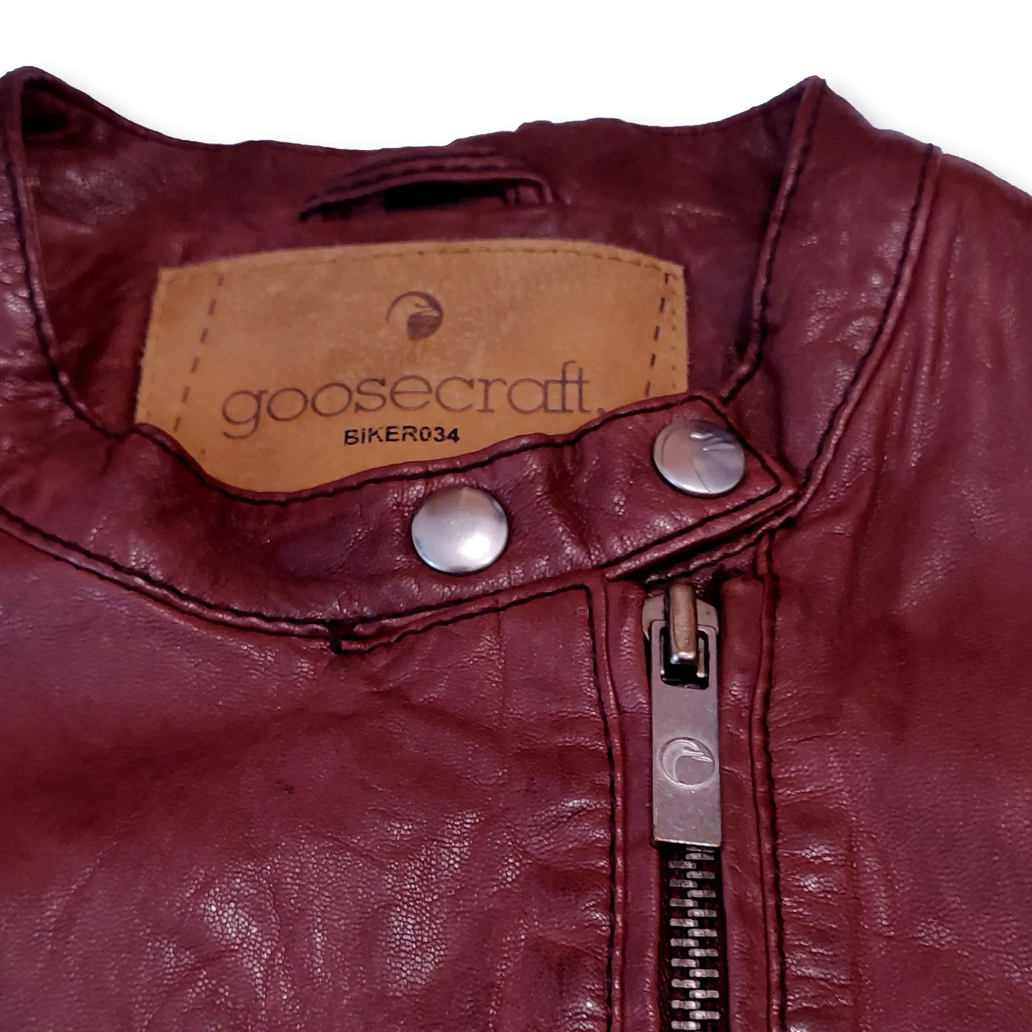 Dark red Goosecraft leather biker jacket