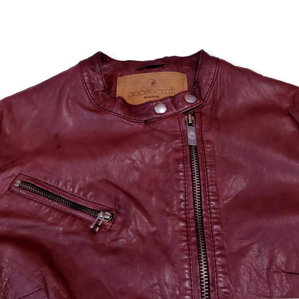 Dark red Goosecraft leather biker jacket