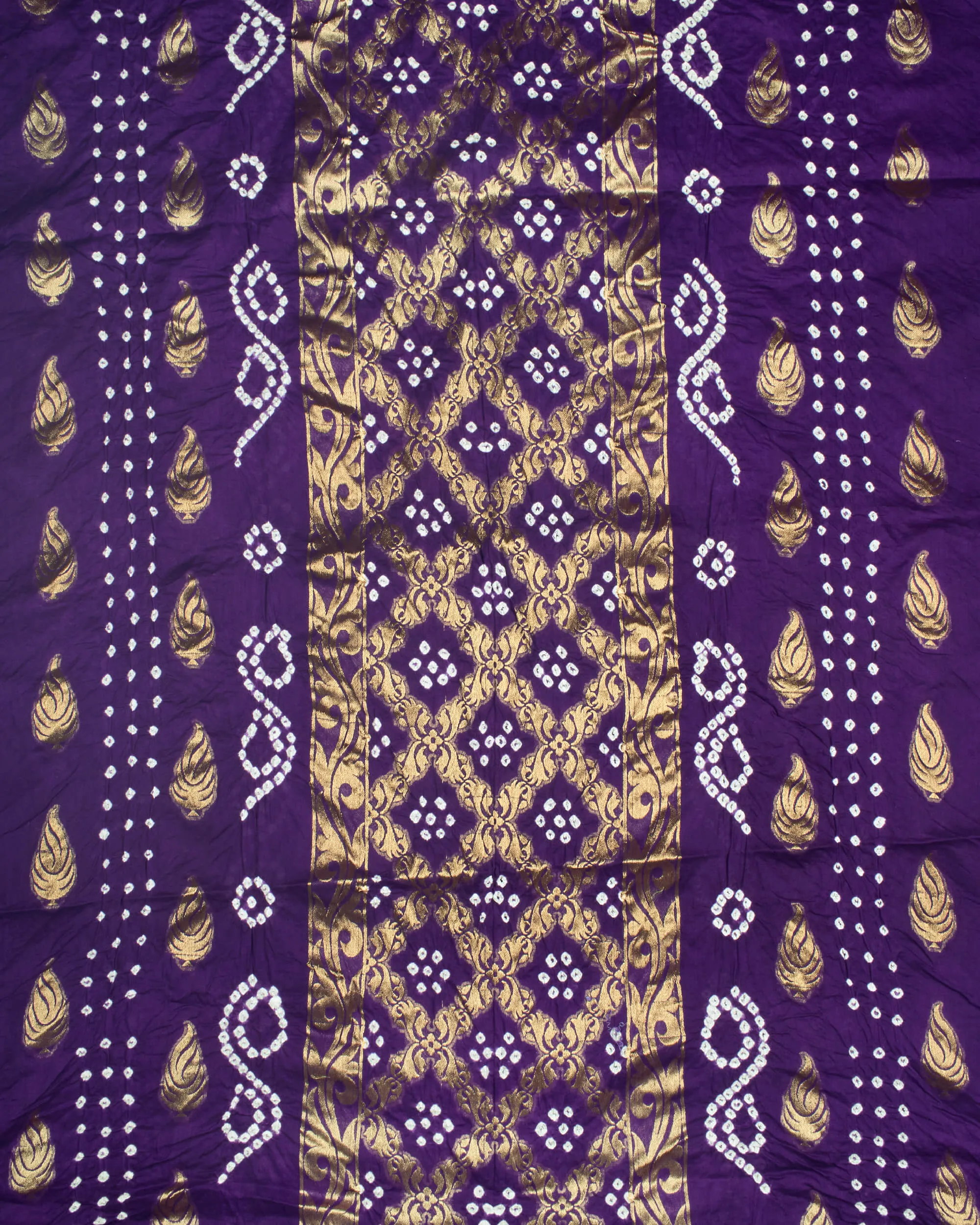 Deep Violet Purple Kutchi Bandhani Unstitched Cotton Suit With Dupatta