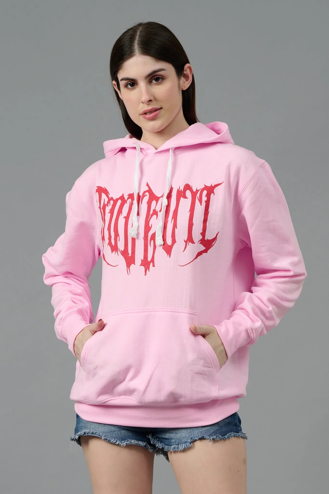 Designer Go Devil Printed Pink Hoodie for Women