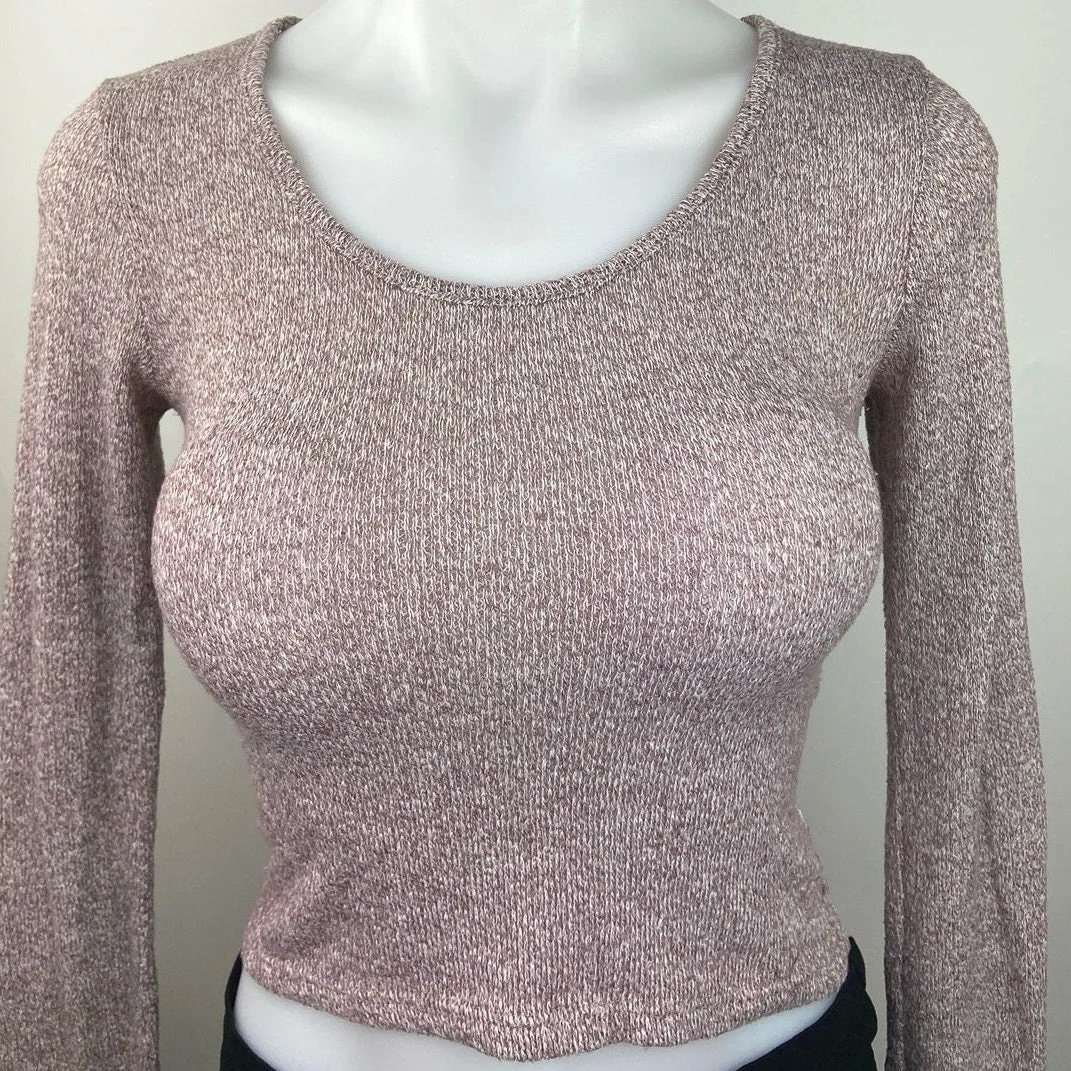 Don't Ask Why Purple Knitted Crewneck Long Sleeve Pullover Crop Sweater One Size