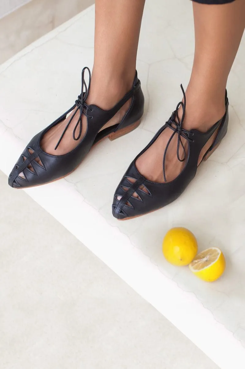 Eden Pointy Toe Ballet Flats in Black