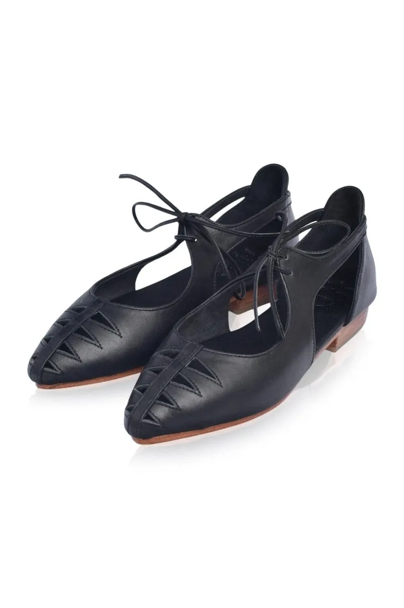 Eden Pointy Toe Ballet Flats in Black