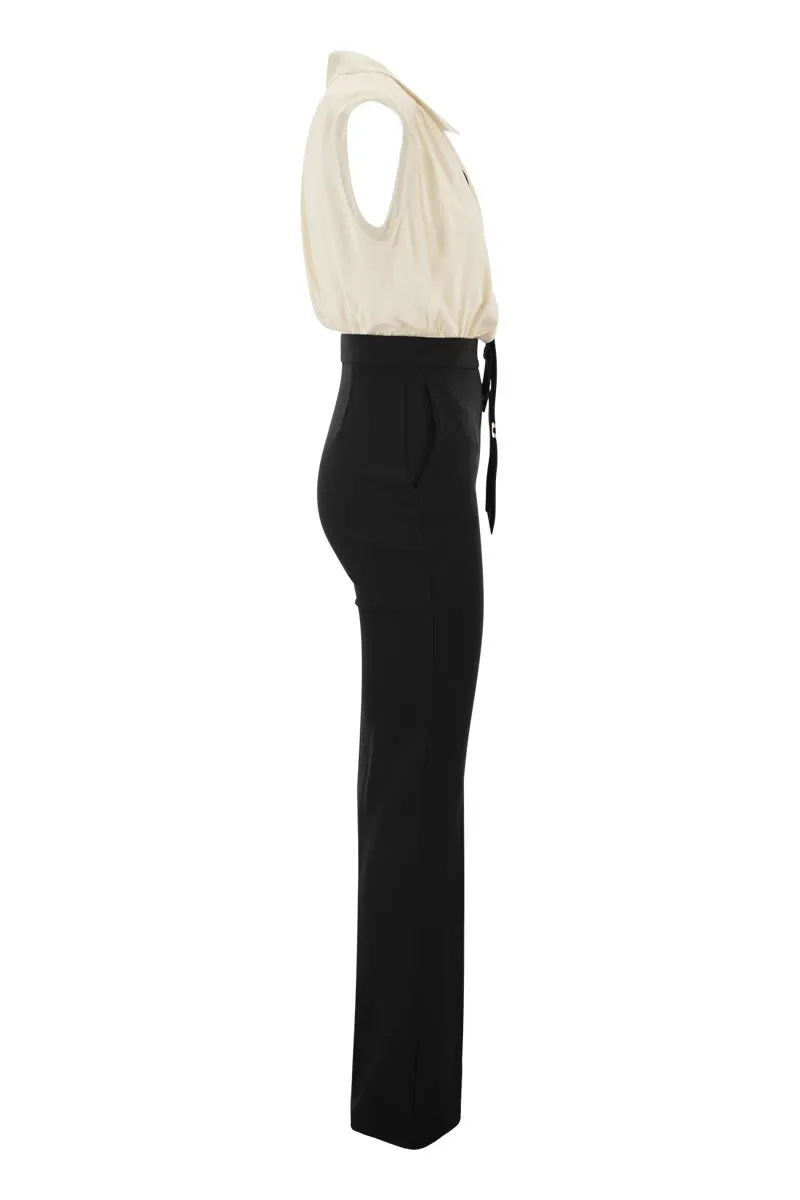 ELISABETTA FRANCHI Stylish Black Viscose and Crepe Combination Suit with Detachable Tie