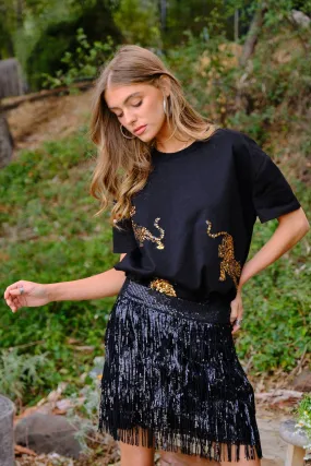 Embellished Sequin Tiger Graphic T Shirt