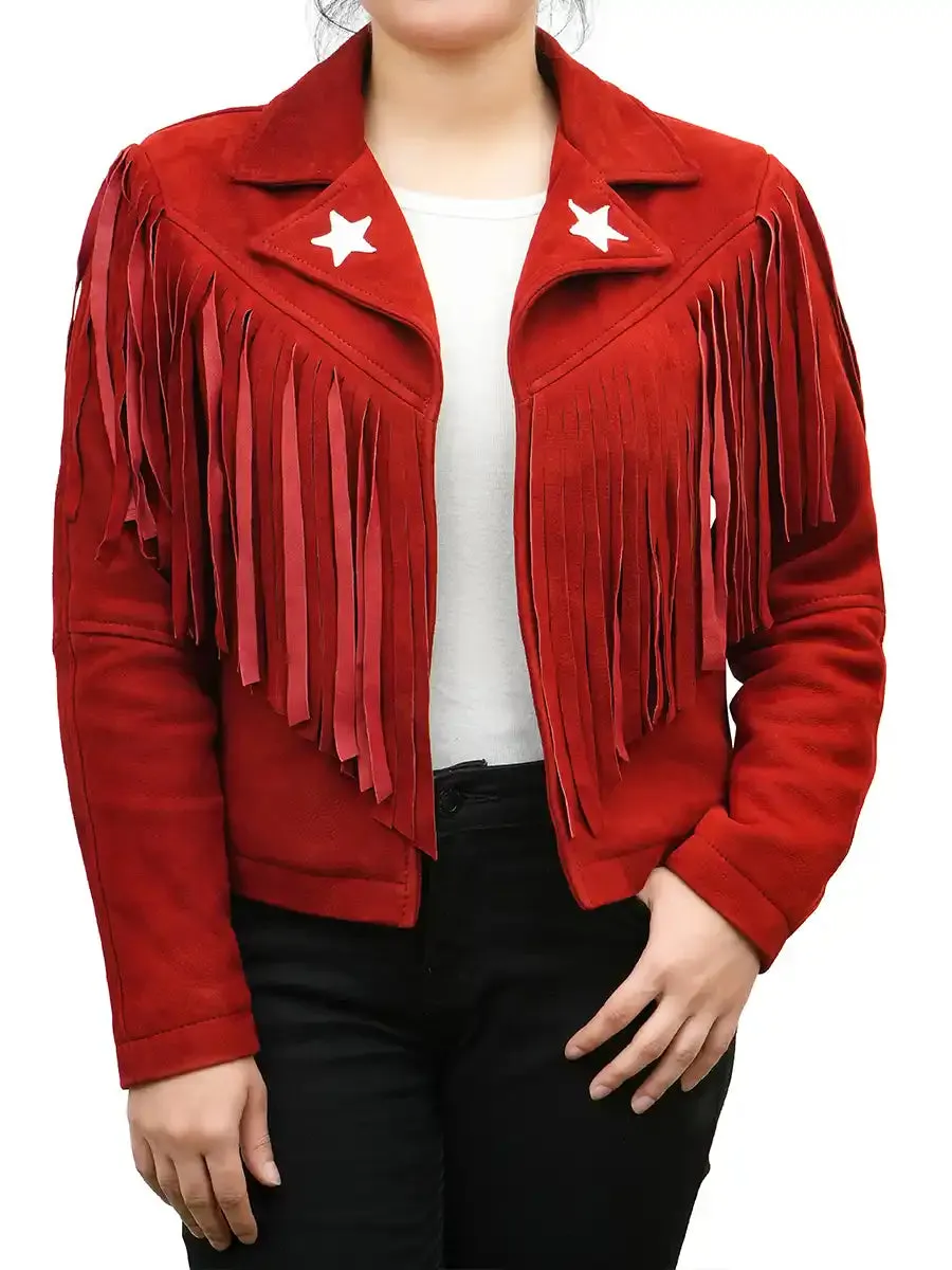 Erika Red Suede Fringe Jacket