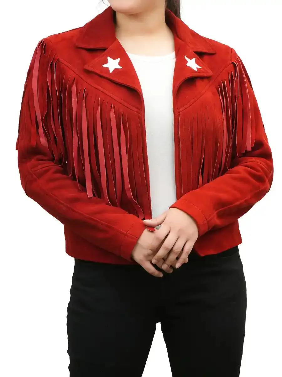 Erika Red Suede Fringe Jacket