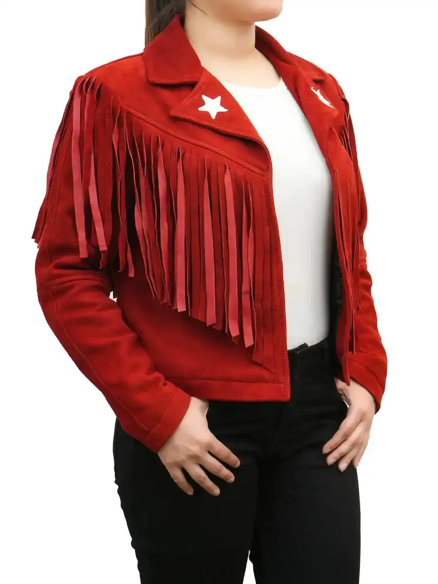 Erika Red Suede Fringe Jacket