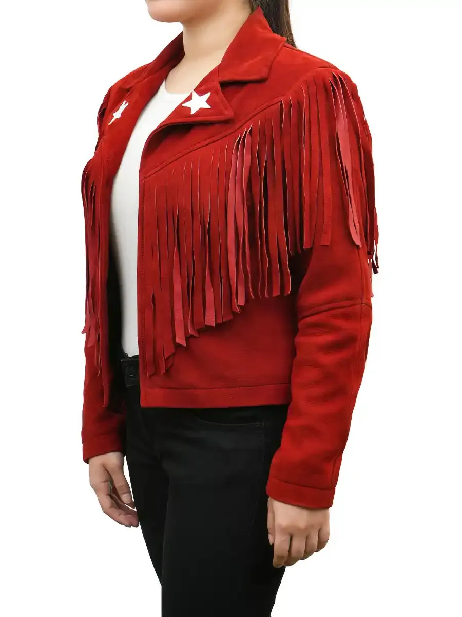 Erika Red Suede Fringe Jacket