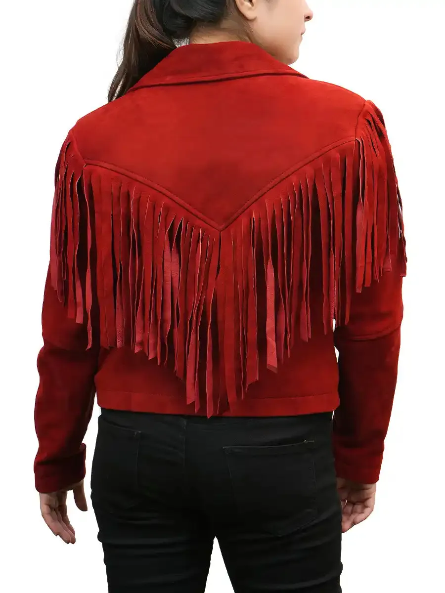 Erika Red Suede Fringe Jacket