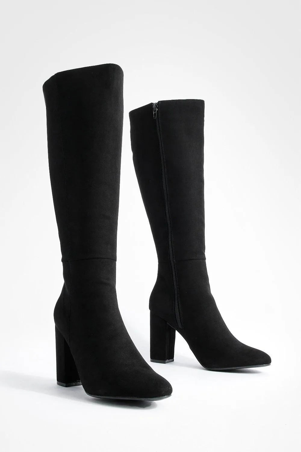 Faux Suede Knee High Heeled Boots