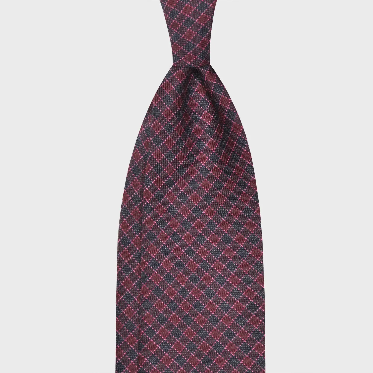 F.Marino Micro Checked Tie 3 Folds Holland&Sherry Wool Burgundy