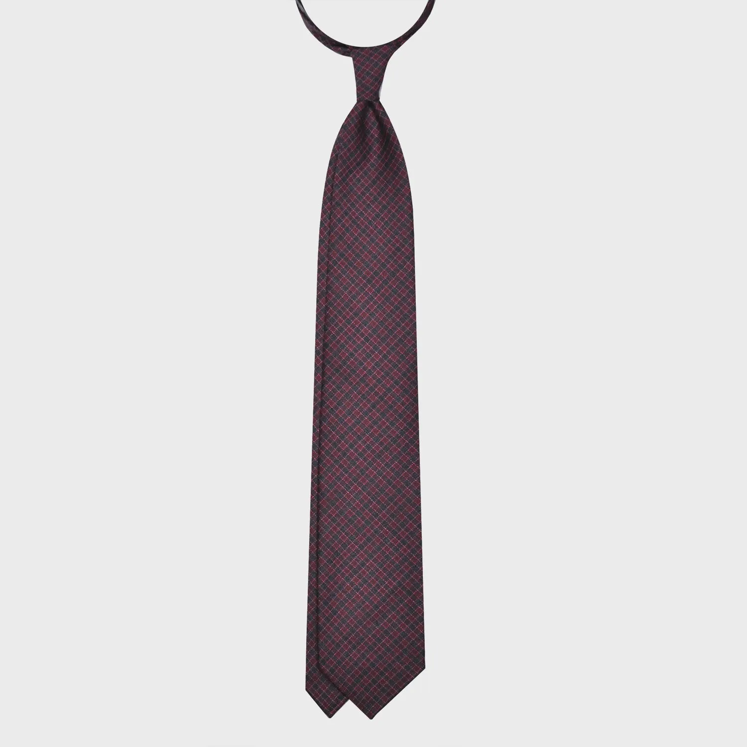 F.Marino Micro Checked Tie 3 Folds Holland&Sherry Wool Burgundy