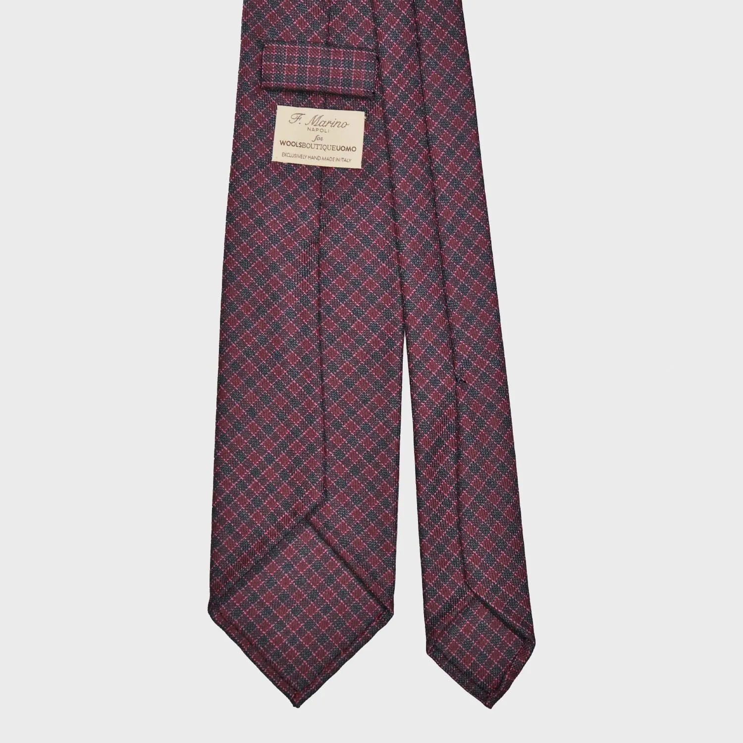 F.Marino Micro Checked Tie 3 Folds Holland&Sherry Wool Burgundy