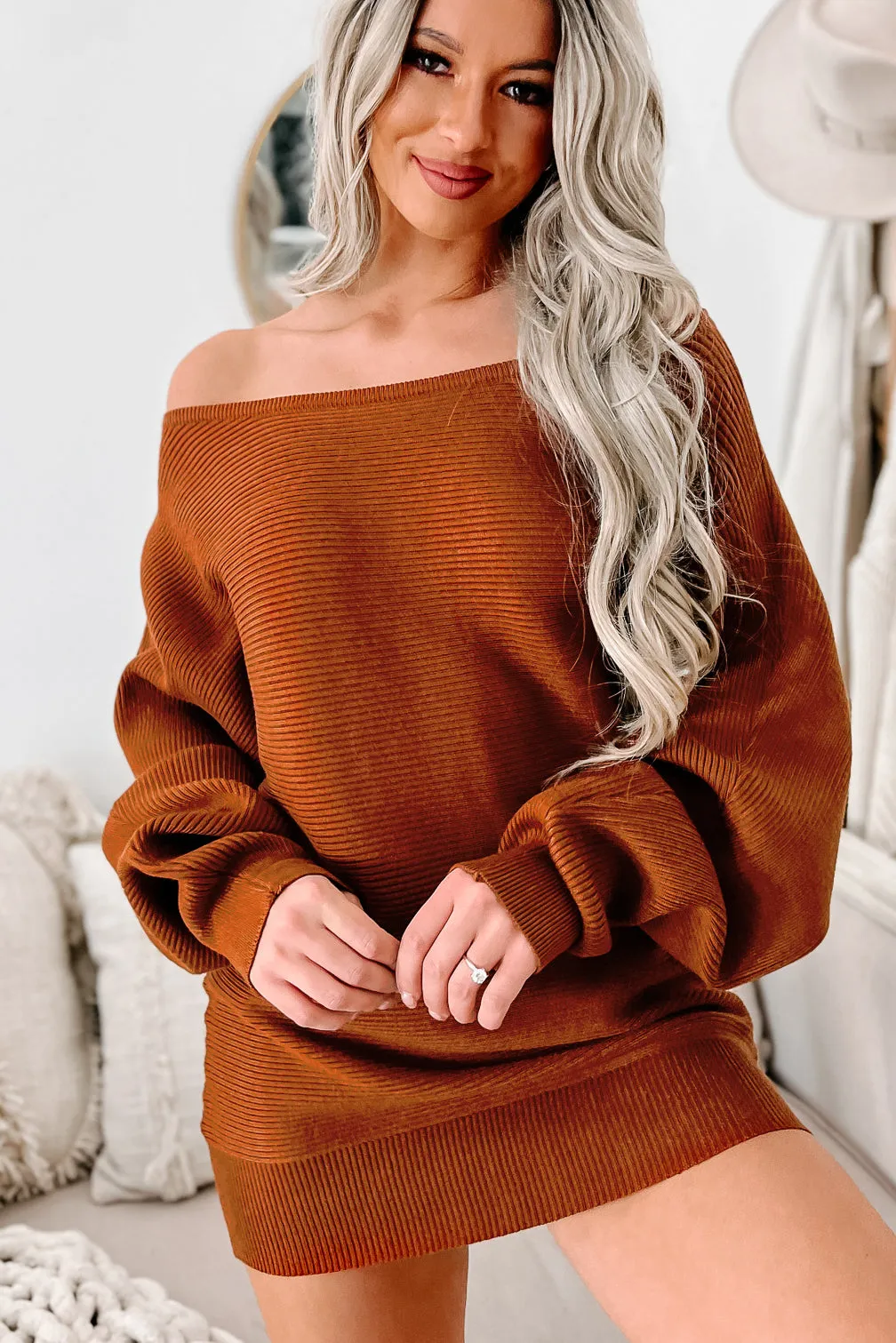 Forever Autumn Ribbed Boatneck Sweater (Cognac)