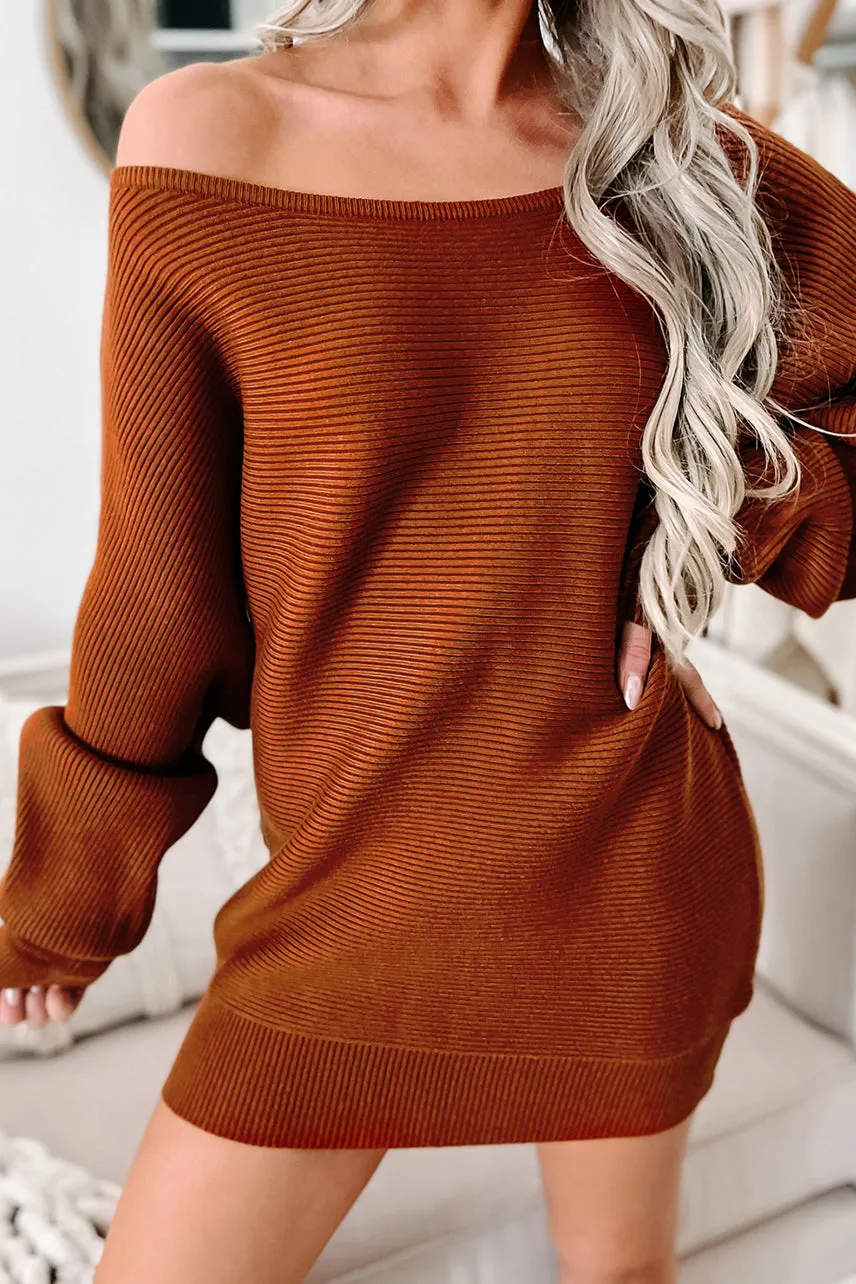 Forever Autumn Ribbed Boatneck Sweater (Cognac)