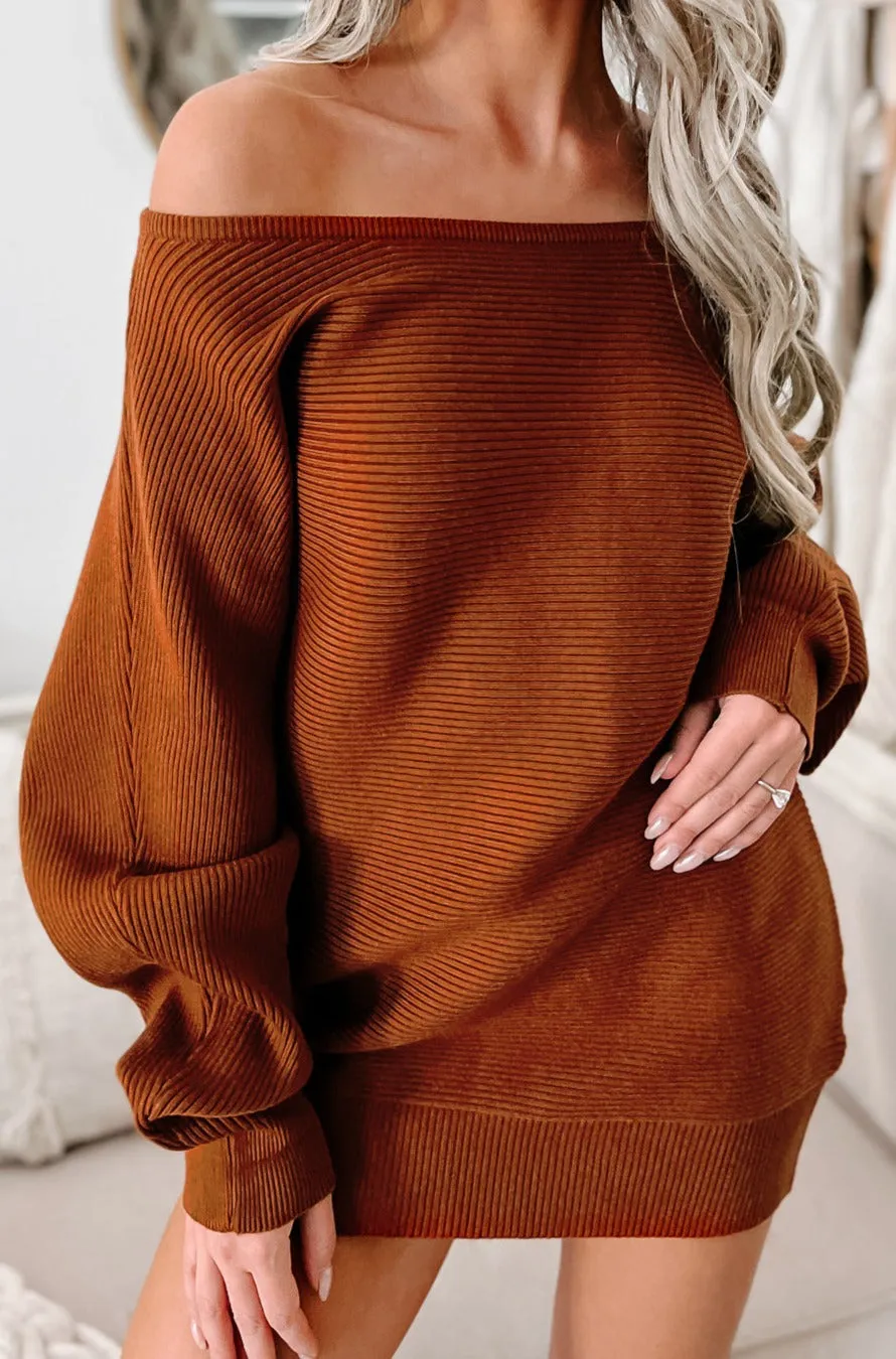 Forever Autumn Ribbed Boatneck Sweater (Cognac)