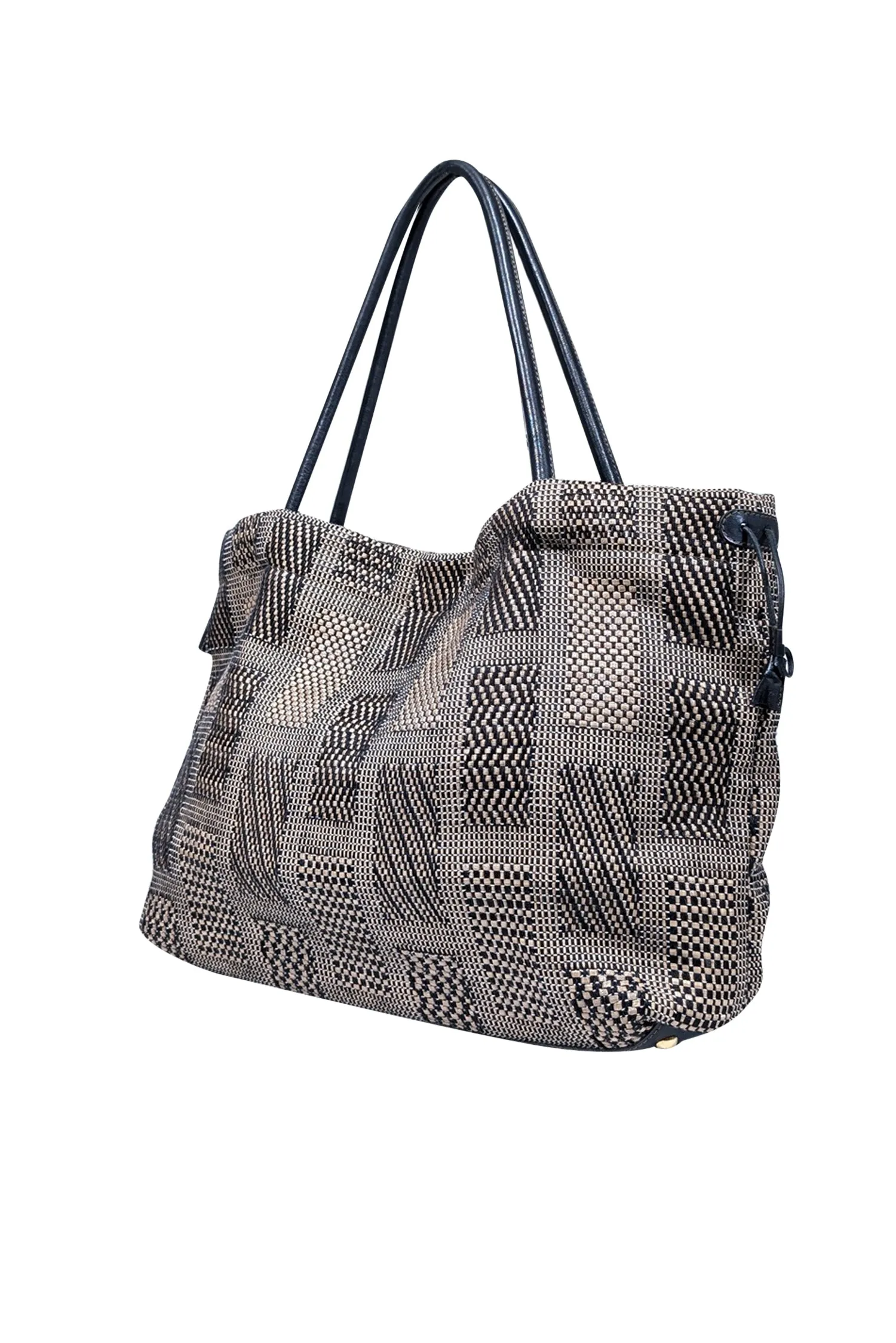 Furla - Beige & Black Woven Print Tote Bag