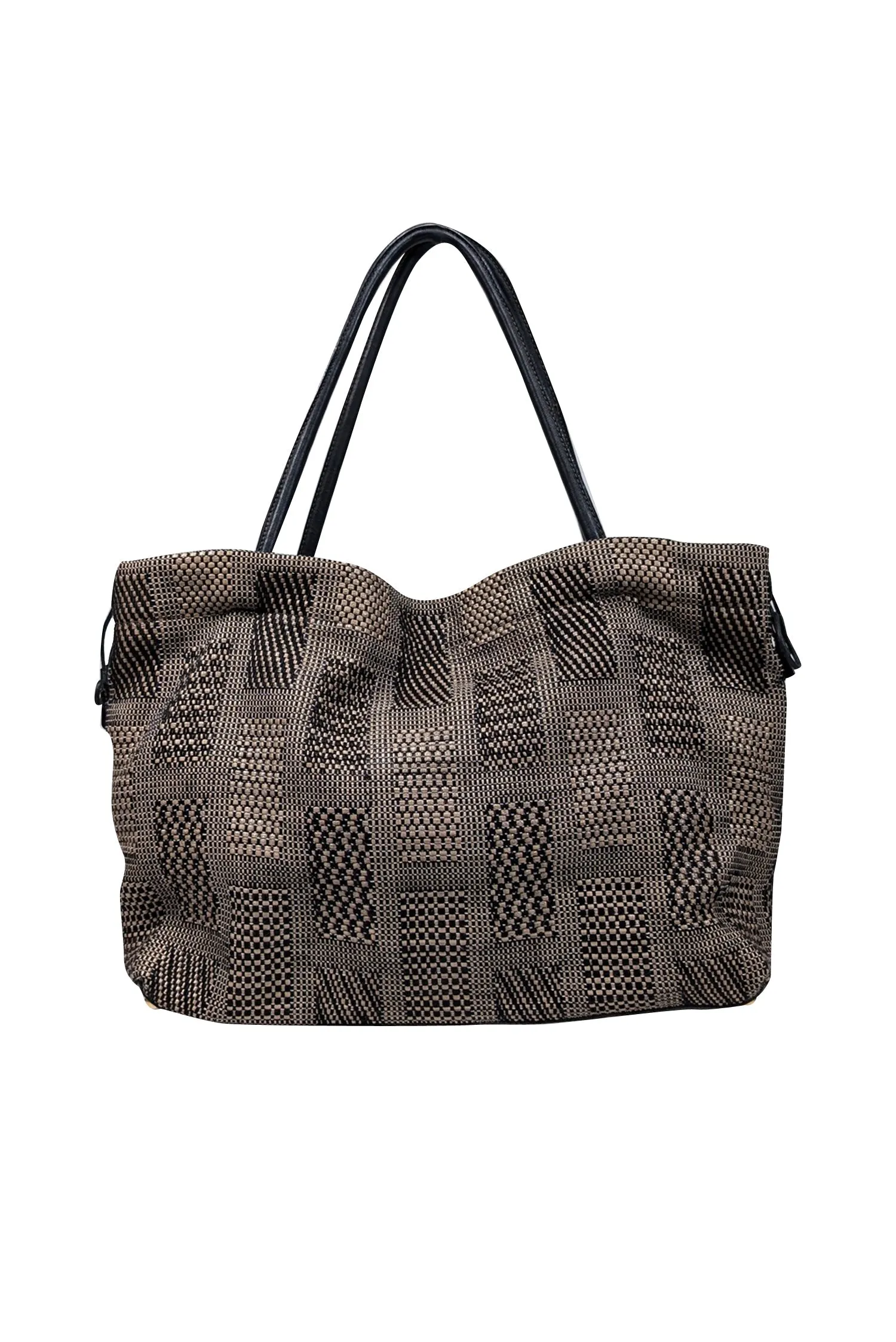 Furla - Beige & Black Woven Print Tote Bag