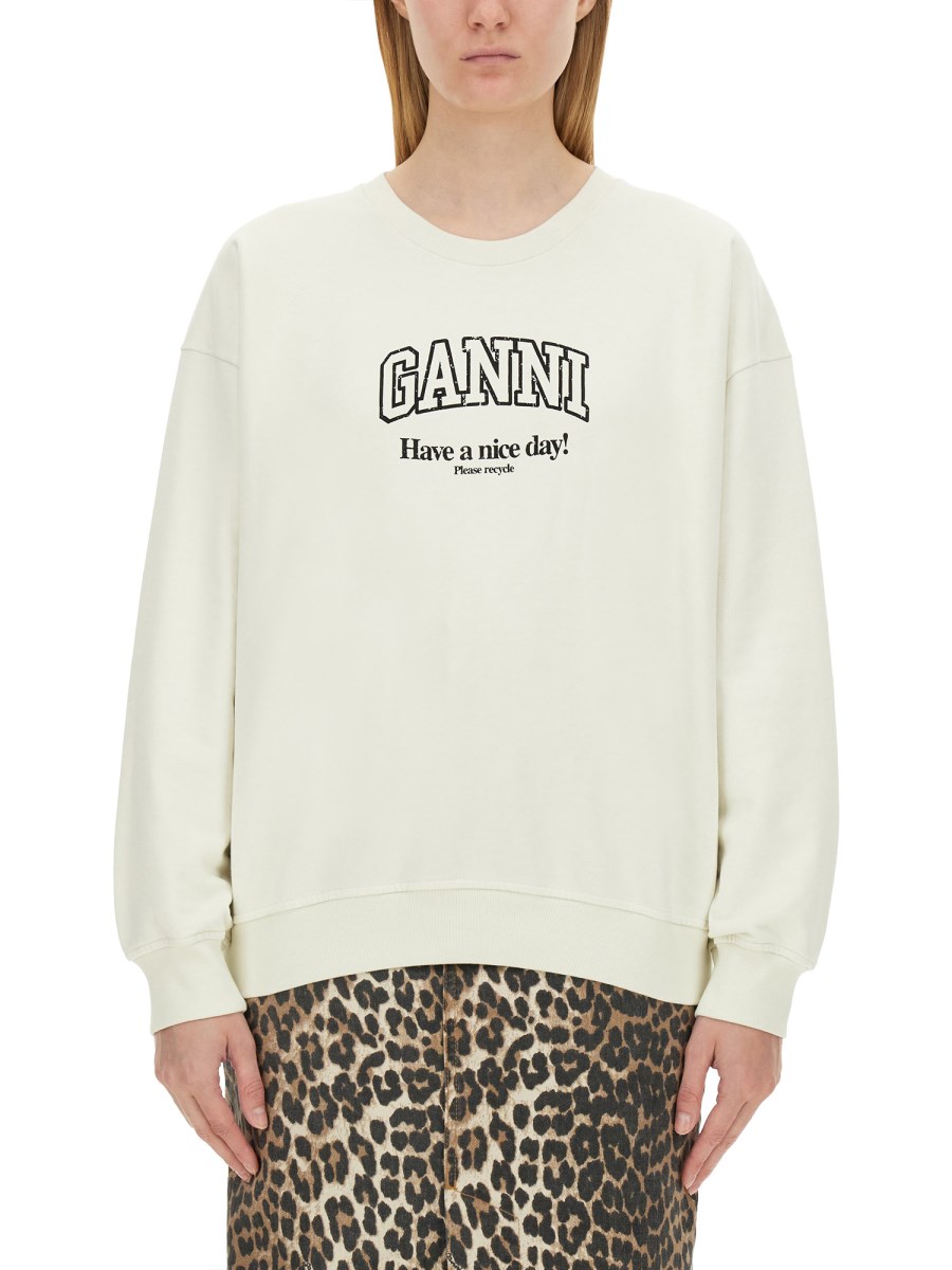 GANNI    COTTON SWEATSHIRT WITH LOGO