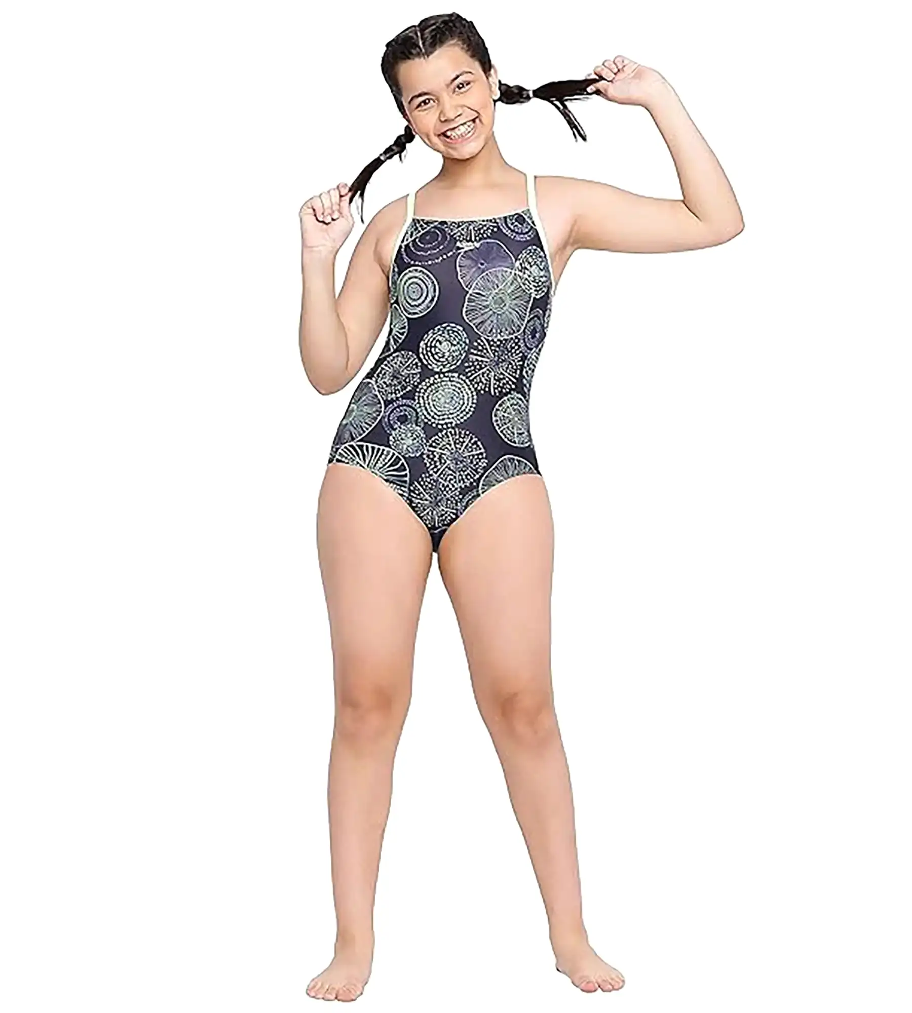 Girl's Endurance Allover Digital Muscleback Swimwear - True Navy & Aquarium