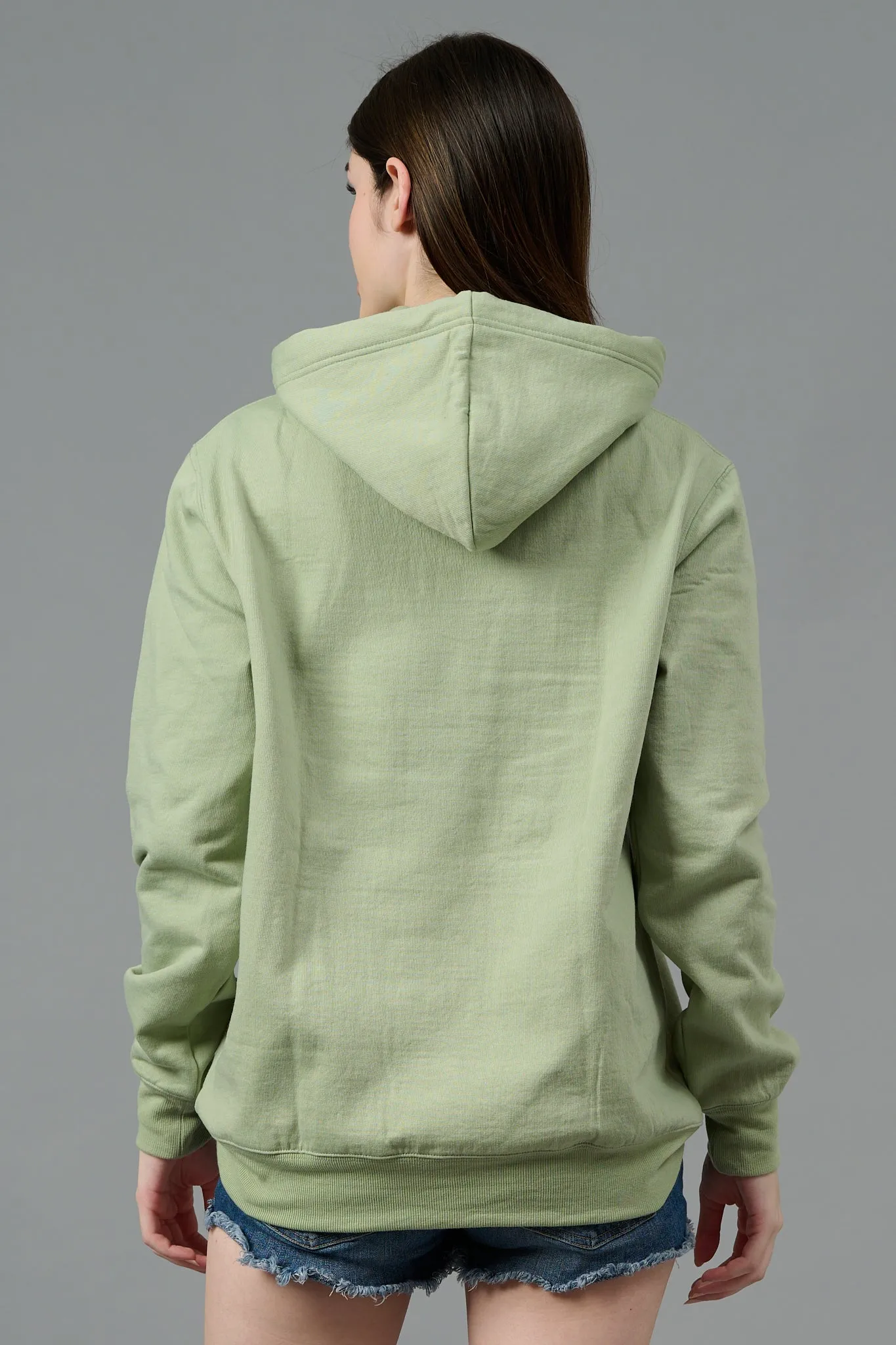 Go Devil with Flower Printed Green Hoodie for Women