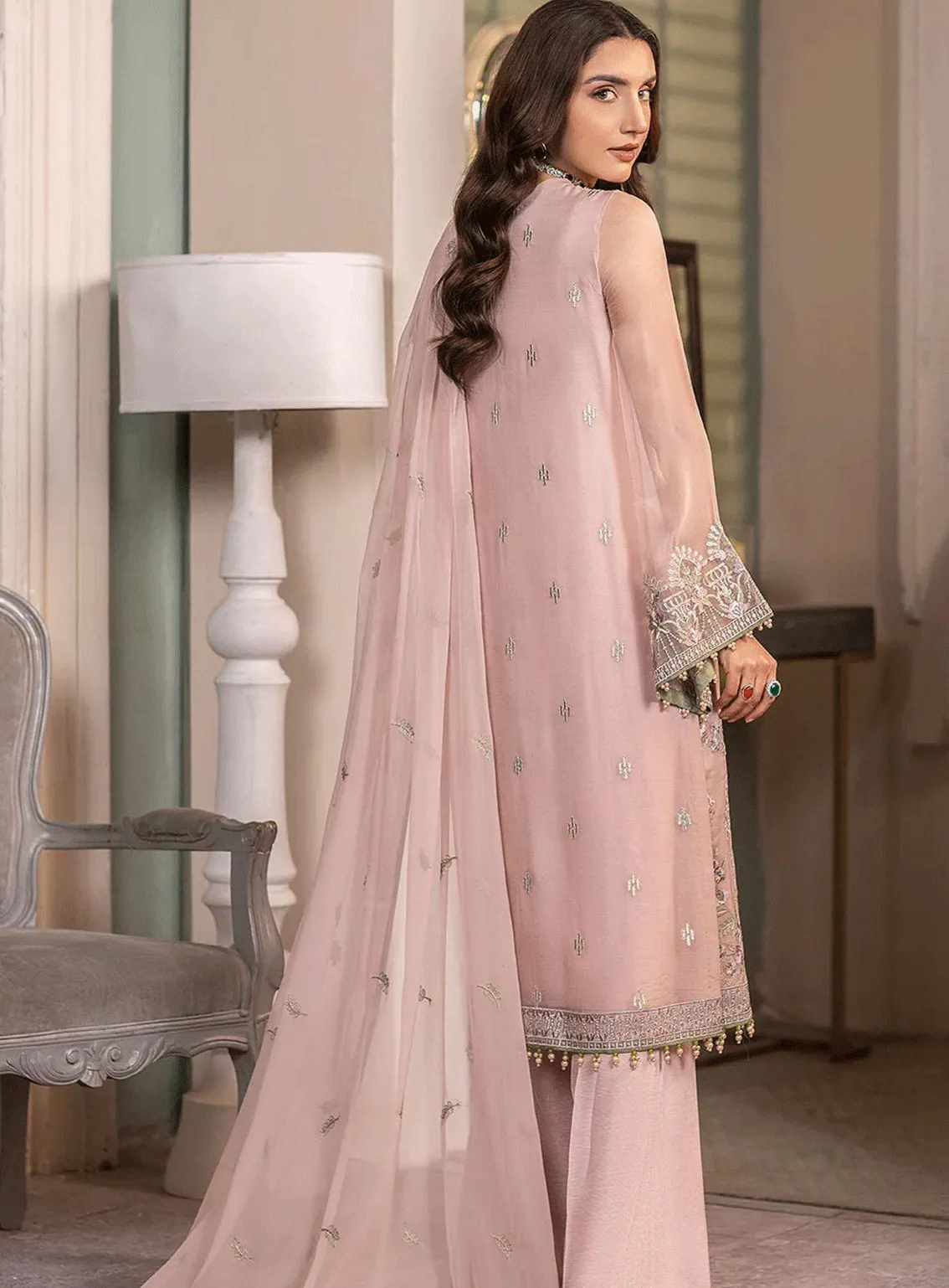 Haya By Kuch Khas Embroidered Chiffon Unstitched 3 Piece Suit - FS23HKK K-1408 MEHAK