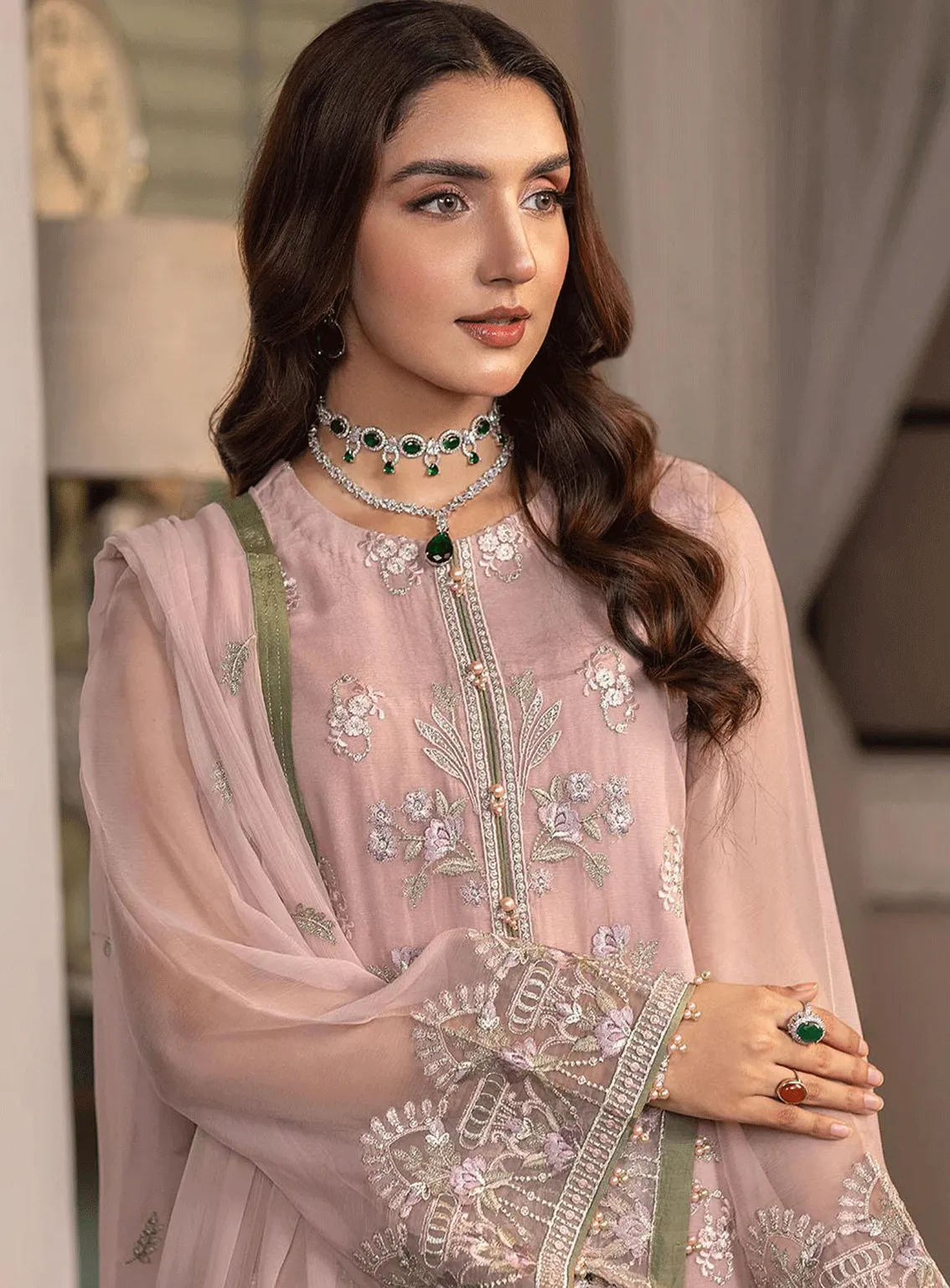 Haya By Kuch Khas Embroidered Chiffon Unstitched 3 Piece Suit - FS23HKK K-1408 MEHAK