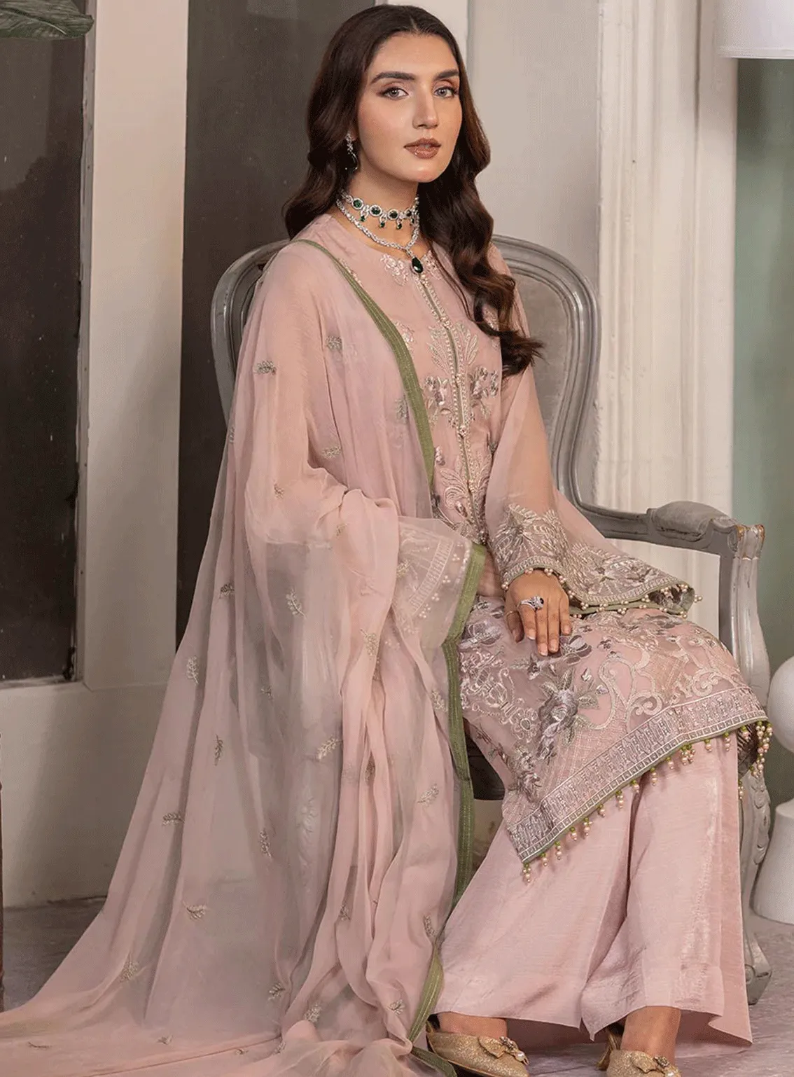 Haya By Kuch Khas Embroidered Chiffon Unstitched 3 Piece Suit - FS23HKK K-1408 MEHAK