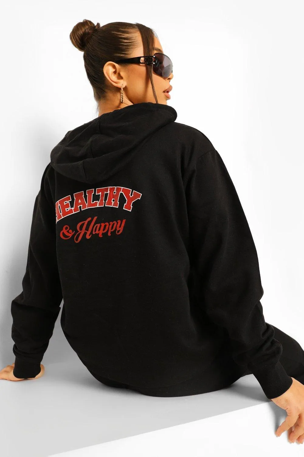 Healthy And Happy Back Print  Hoodie