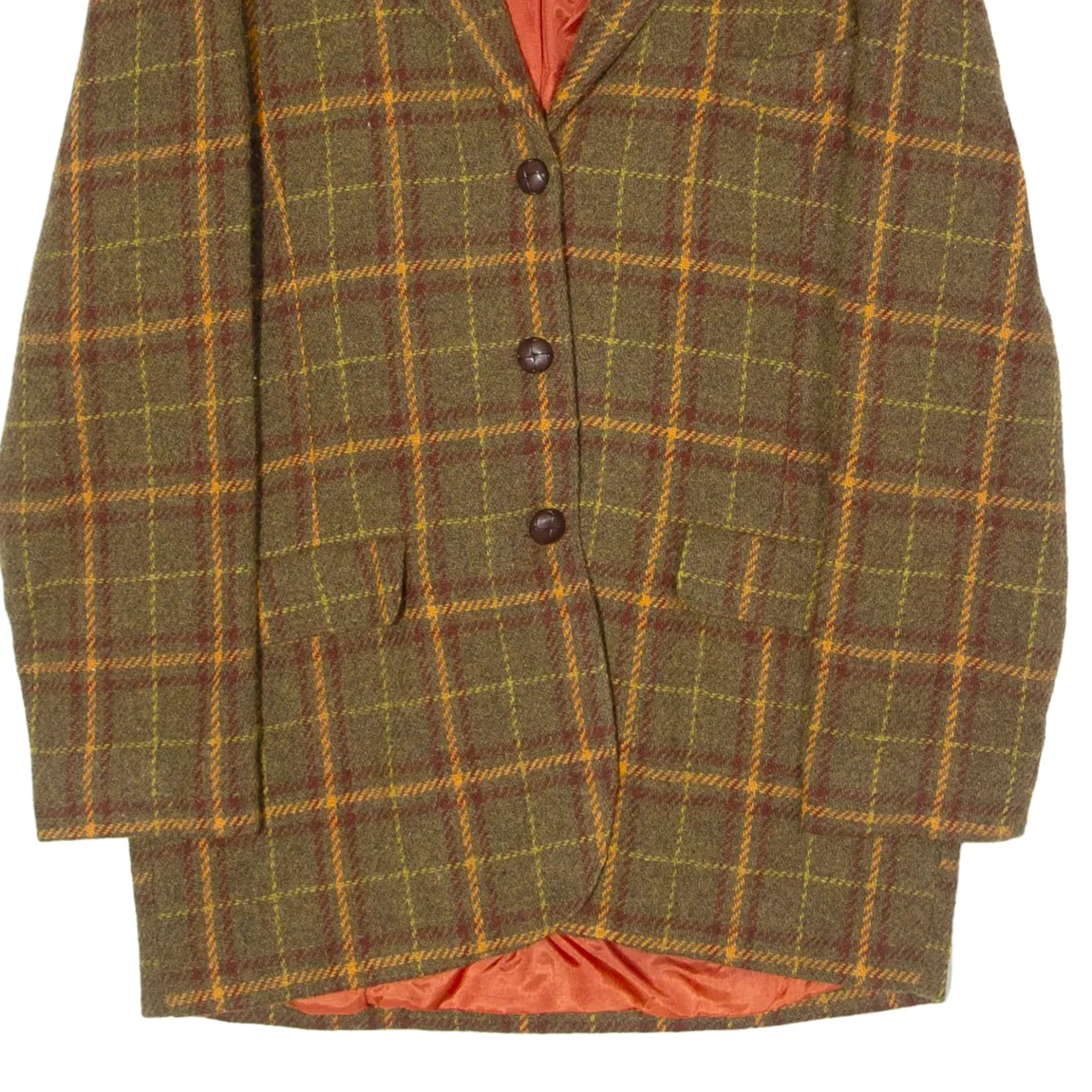 H&M Womens Blazer Jacket Green Tweed Wool 90s Check UK 8