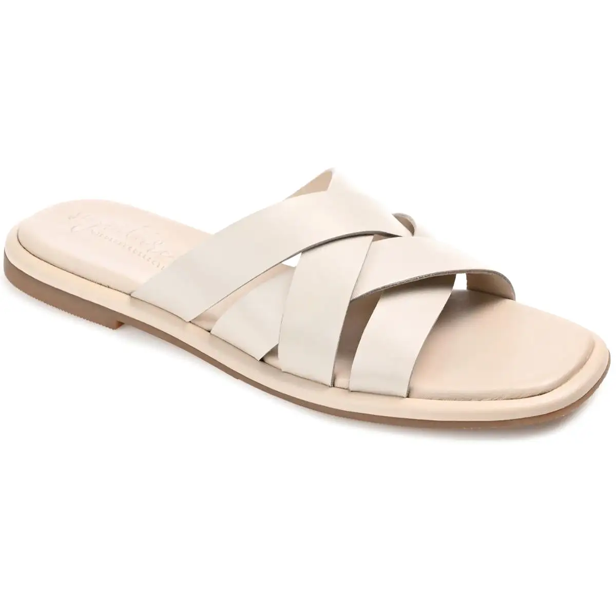 Journee Signature Womens Parkker Leather Slip On Slide Sandals