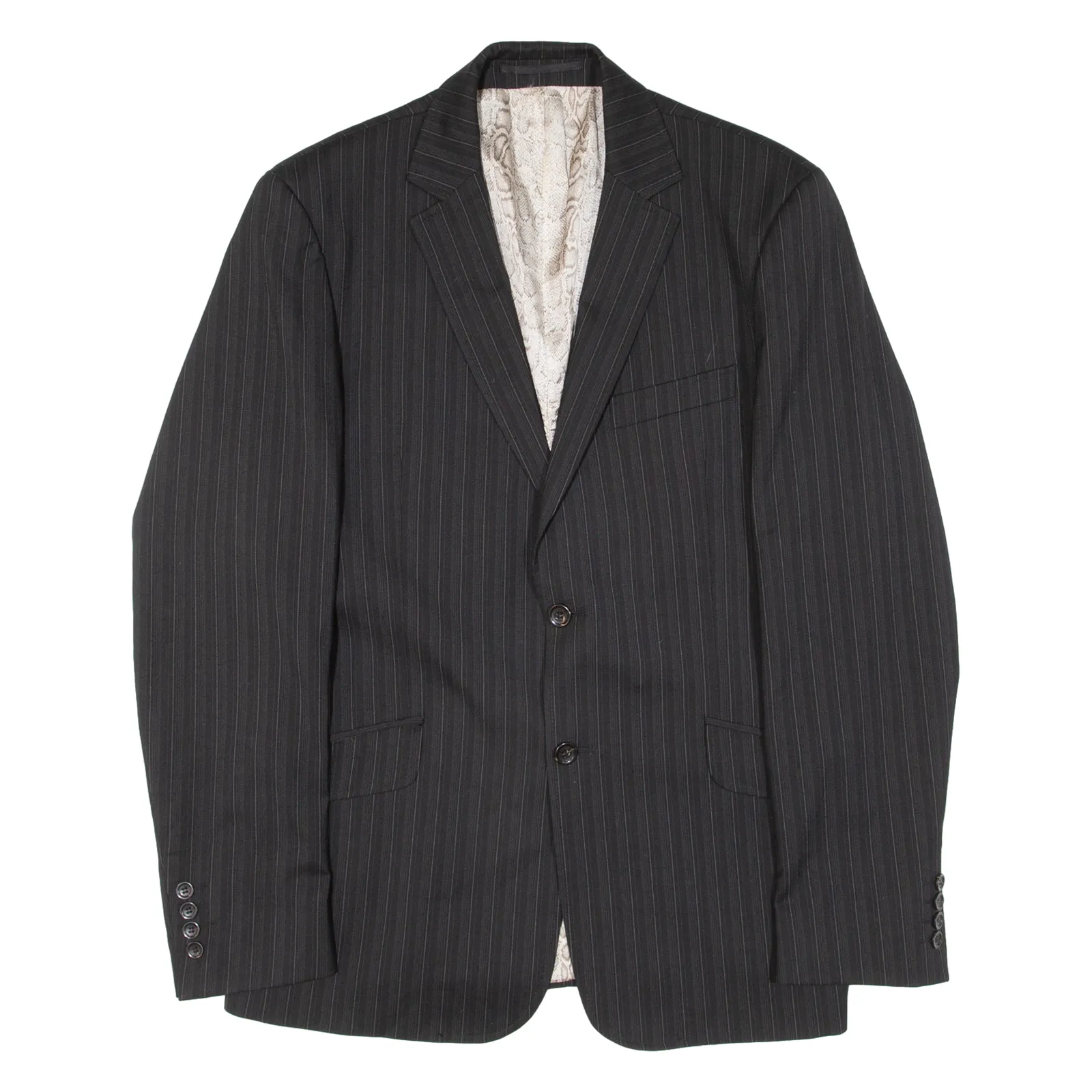 JUST CAVALLI Mens Blazer Jacket Black Knit Wool Pinstripe M