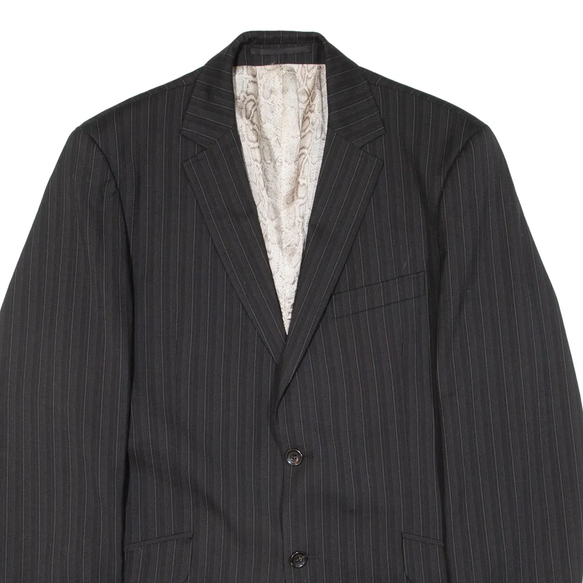 JUST CAVALLI Mens Blazer Jacket Black Knit Wool Pinstripe M