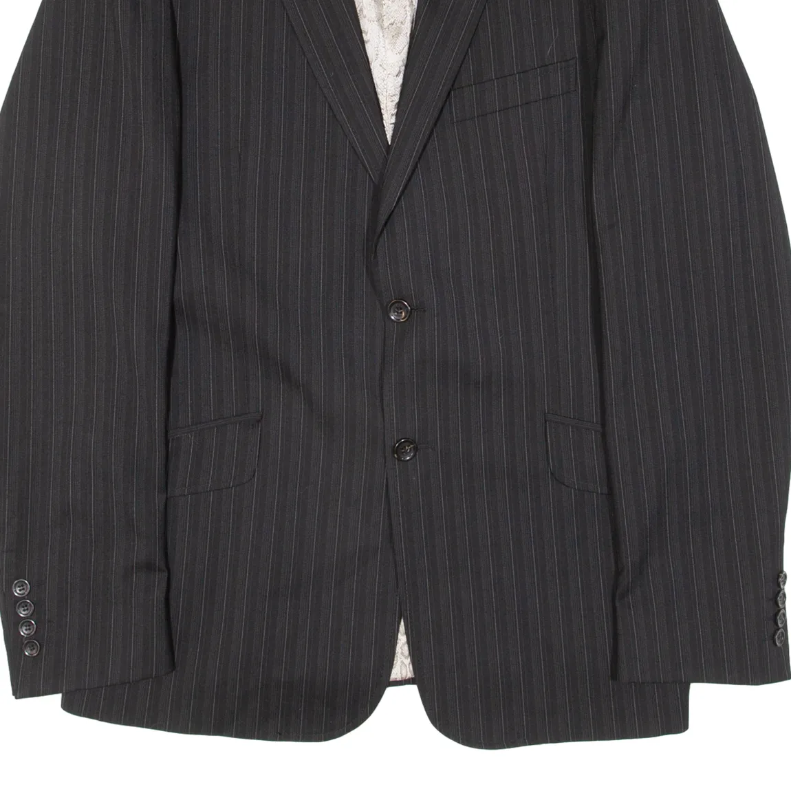 JUST CAVALLI Mens Blazer Jacket Black Knit Wool Pinstripe M